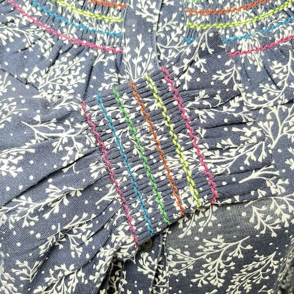 Boden Dress Womens Size 6 6L (US) Smocked Jersey Navy Blue Leafy Sprig Belt - Picture 10 of 10